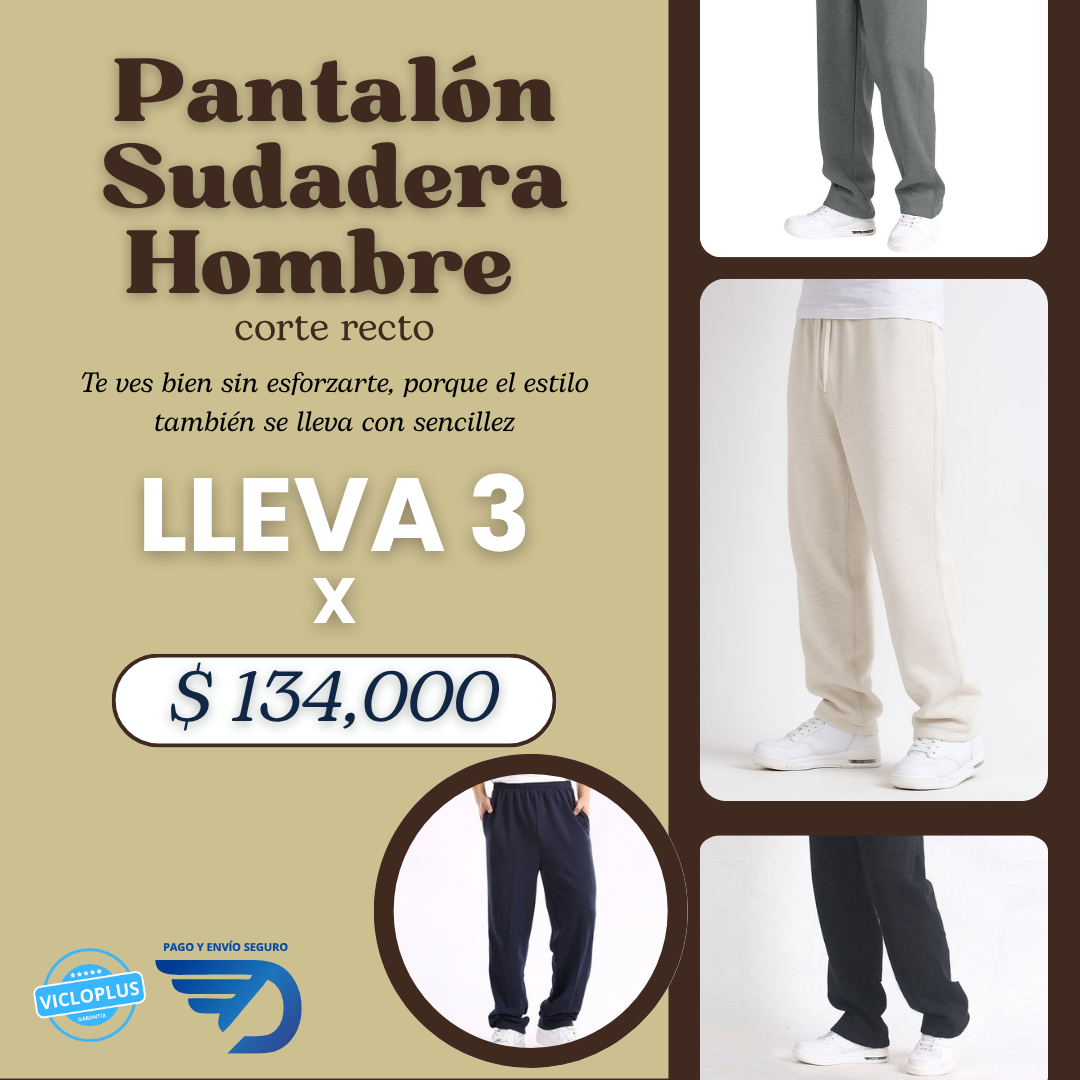 Pantalón Sudadera para Hombre corte Recto - Tallas (S, M, L, XL)