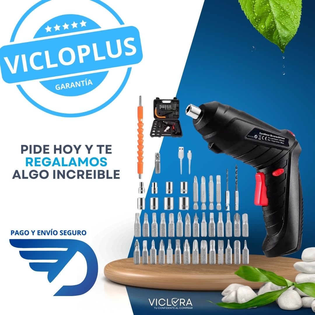 Taladro Destornillador Inalámbrico 3.6V con Maletín y 47 Accesorios + REGALO