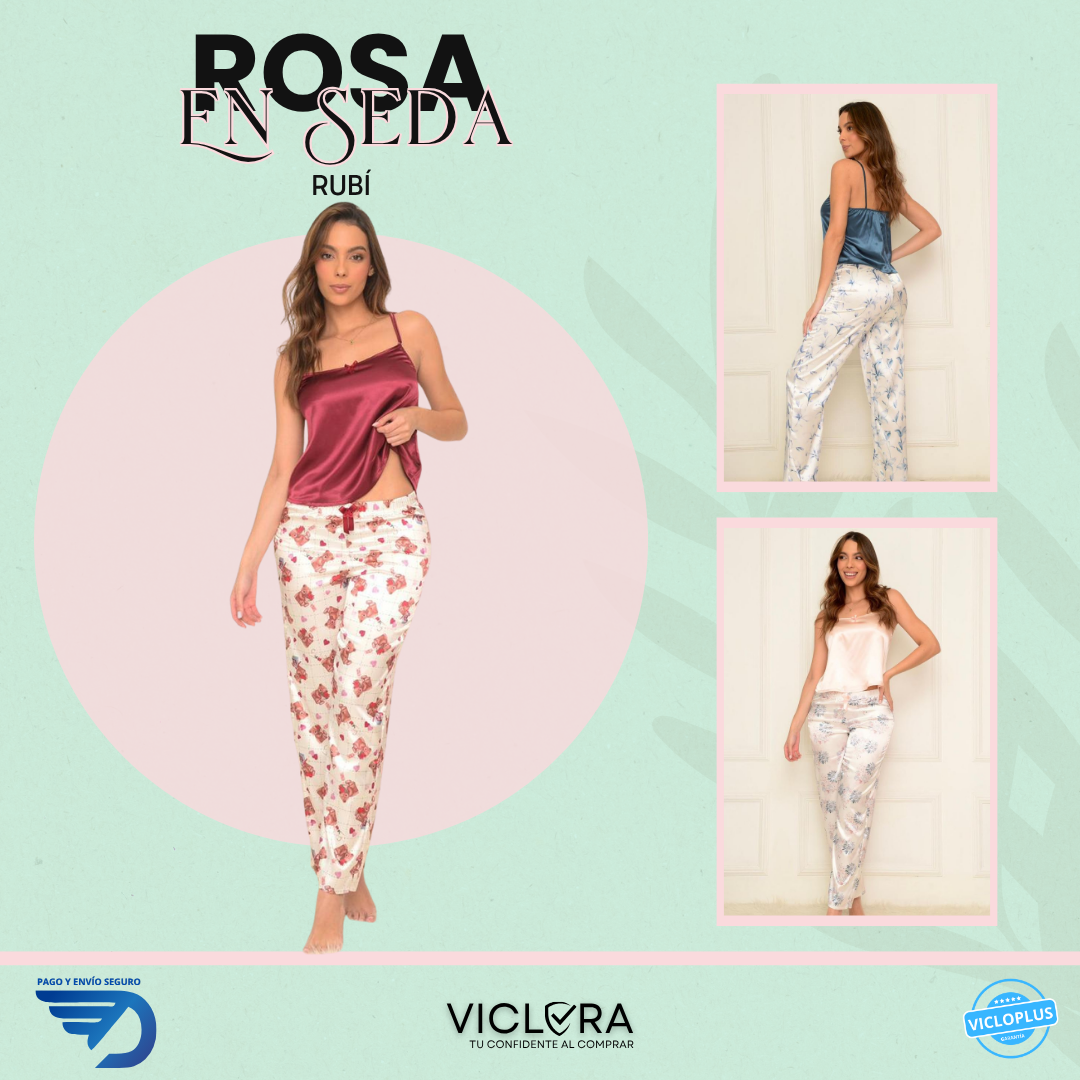 PIJAMAS FLOR DE SATÍN - TELA DE SATÍN PREMIUM TALLAS (S, M, L, XL)