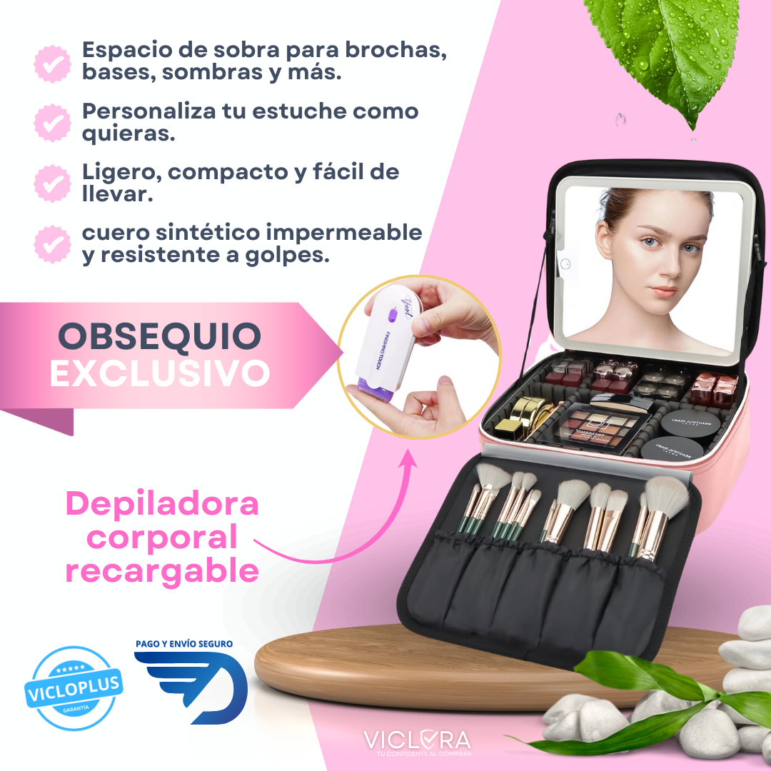 NECESER PORTABLE CON SISTEMA ANTICAIDAS Y ESPEJO LED TÁCTIL + REGALO