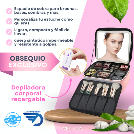 NECESER PORTABLE CON SISTEMA ANTICAIDAS Y ESPEJO LED TÁCTIL + REGALO